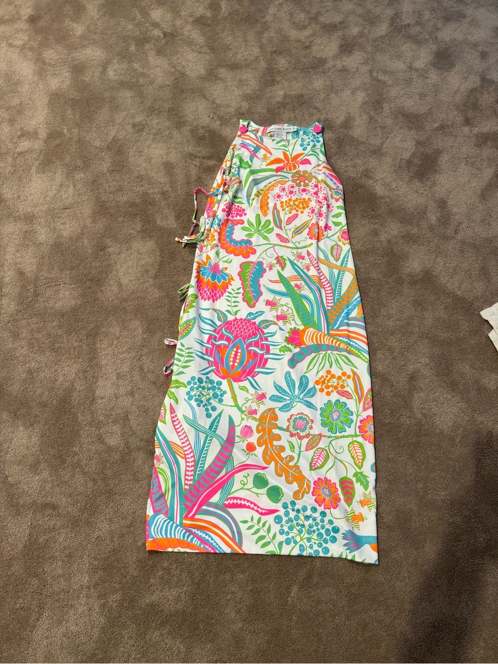 Women’s Tropical Floral High-Neck Dress - Multi.  Side ties